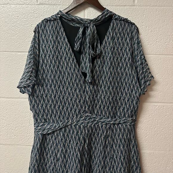 Reiss Rayah Printed Flippy Dress Blue Size 12 Mini Tie Detail Party Event Work - Picture 7 of 13